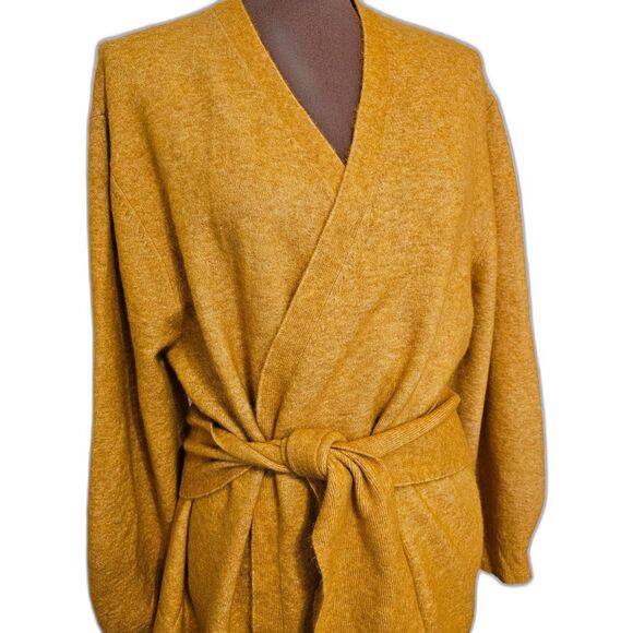 VERONICA BEARD Estella Cardigan Belted Yellow Sweater Baby Alpaca Blend Size M - Picture 4 of 14